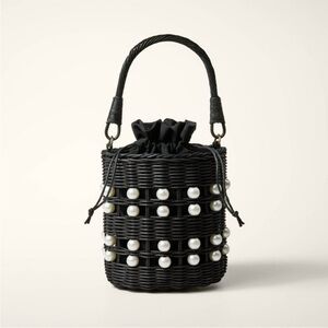 Kate Spade Target Pearl Embellished Black Basket Bucket Bag